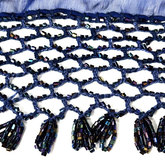 Beaded Royal Blue Sheer Triangle Shawl Scarf 37” x 37” x 61” - Picture 13 of 13